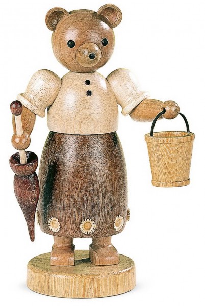 Dekofigur Bärenfrau aus Holz, naturfarben von Müller Kleinkunst aus Seiffen