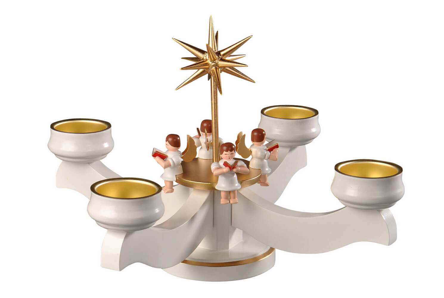 Albin Preißler Adventsleuchter mit 4 sitzenden Engeln, weiß, für Teelichter 