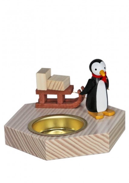 Teelichthalter Pinguin mit Schlitten, 6 cm von Volker Zenker