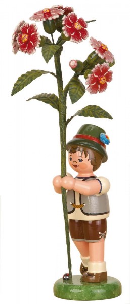 Junge mit Buschnelke aus Holz aus der Serie Hubrig Blumenkinder