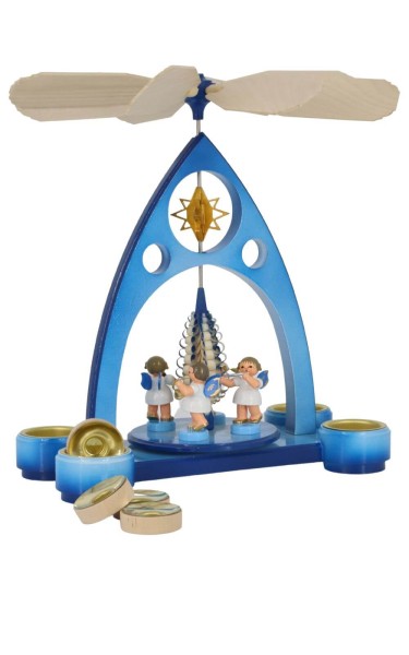 Weihnachtspyramide blau mit 4 Weihnachtsengel von Figurenland Uhlig GmbH