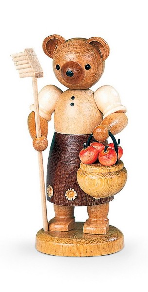 Dekofigur Bärengärtnerin aus Holz, naturfarben von Müller Kleinkunst aus Seiffe