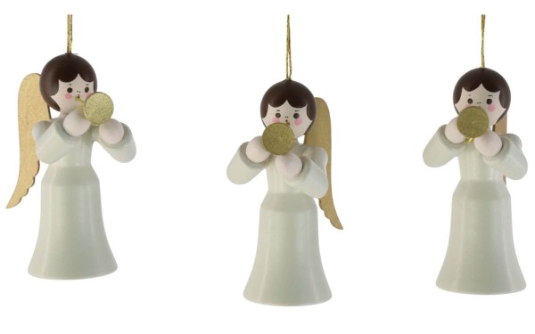 Christmas tree decoration angel with trumpet, 3 pieces, white by Romy Thiel