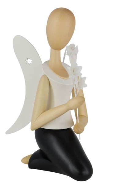 Angel - Sternkopf with bell flower, kneeling, 13 cm by Holzkunst Gahlenz_1