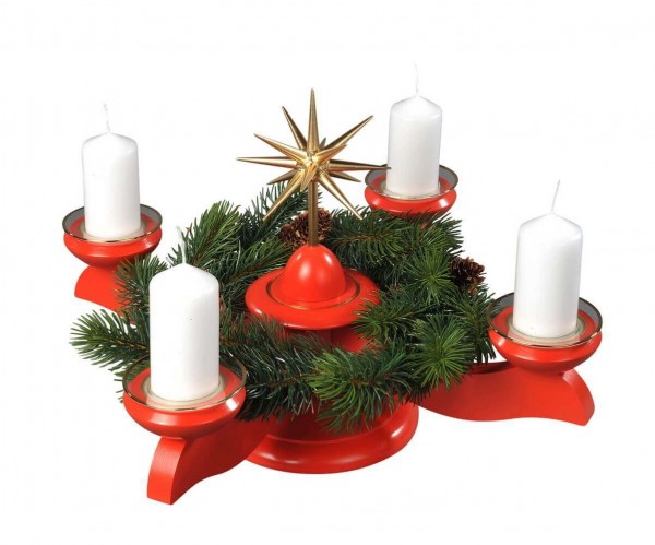 Adventsleuchter mit Weihnachtsstern und Tannenkranz, rot von Albin Preißler