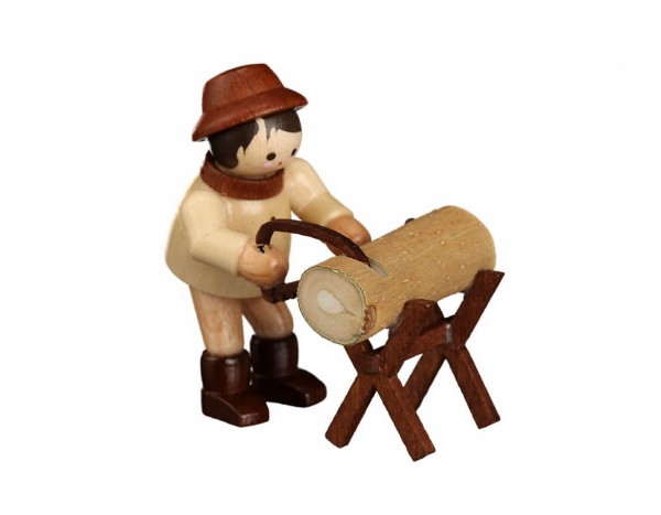 German Wooden Figurin Wood Man / Sawhorse, mini - nature, 4 cm, Romy Thiel Deutschneudorf/ Erzgebirge