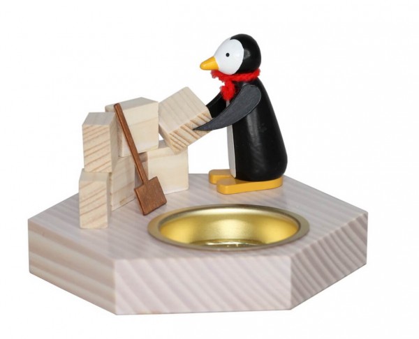 Teelichthalter Pinguin beim Iglu-Bau, 6 cm von Volker Zenker aus Seiffen