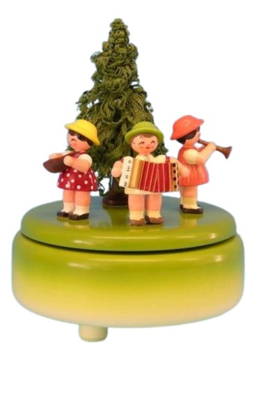 Spieluhr mit 3 Instrumentenkindern, grün von Figurenland Uhlig GmbH