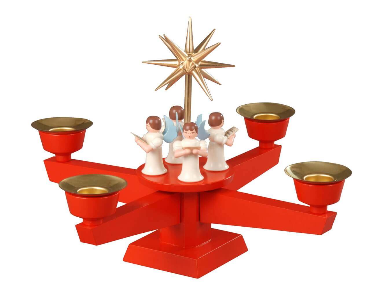 Albin Preißler Adventsleuchter mit 4 stehenden Weihnachtsengeln, rot 