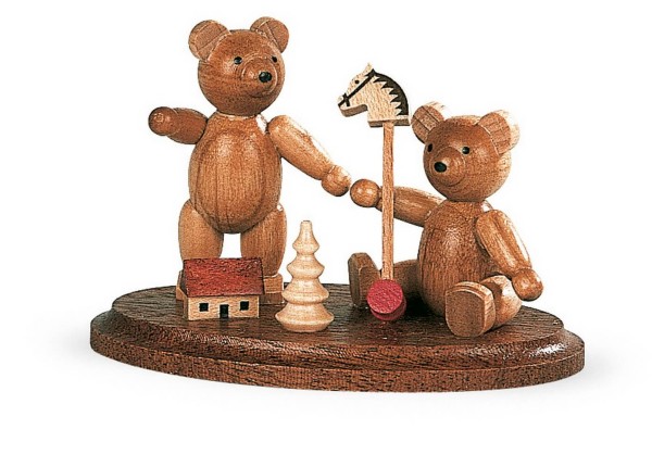 Dekofigur spielende Bärenkinder aus Holz, naturfarben von Müller Kleinkunst aus Seiffen