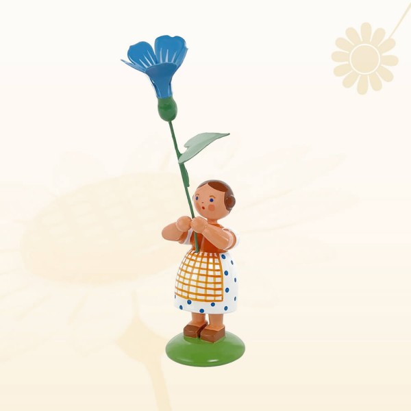 Blumenkind Mädchen mit blauer Prunkwinde, 12 cm von Legler Holz- und Drechslerwaren HODREWA