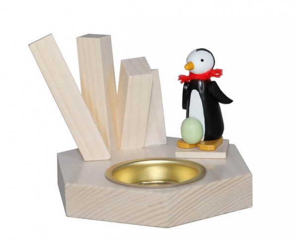 Teelichthalter Pinguin mit Ei, 8 cm von Volker Zenker aus Seiffen