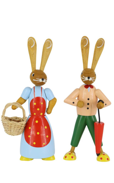 Easter bunny couple with basket and umbrella, 12 cm by Volker Zenker_1