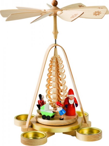 Weihnachtspyramide Bescherung für Teelichter, 28 cm, Richard Glässer GmbH Seiffen/ Erzgebirge