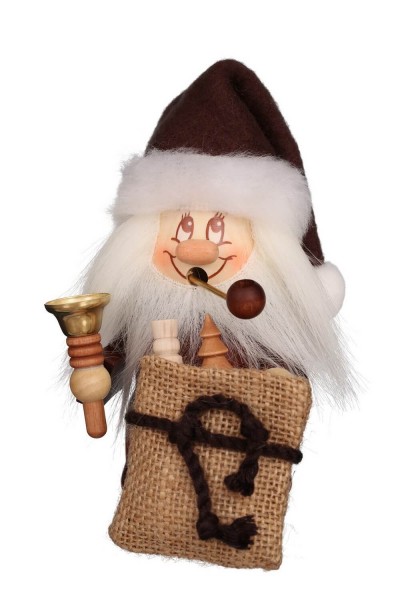 Smoking man mini gnome Santa Claus with bell, 16 cm by Christian Ulbricht