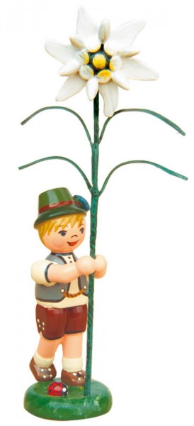 Blumenkind Junge mit Edelweiß, 11 cm, farbig von Hubrig Volkskunst
