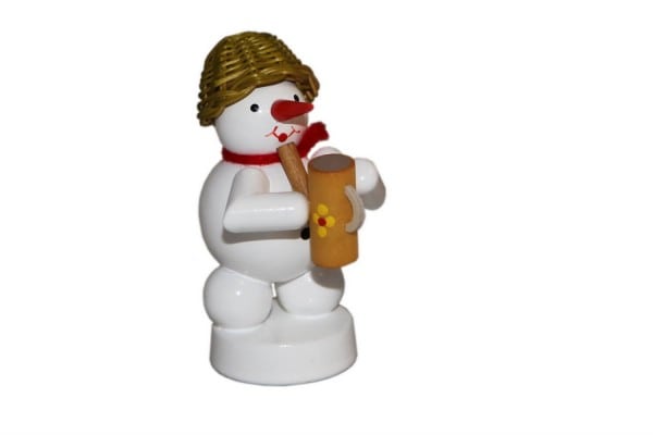 Snowman musician with watering can, colored, 8 cm by Volker Zenker