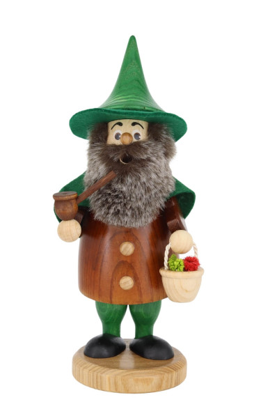 German Incense Smoker Herb Gatherer Gnome, 20 cm / 7.9 Inch by DWU Drechselwerkstatt Uhlig, Made in Germany – authentic Erzgebirge Christmas folk art