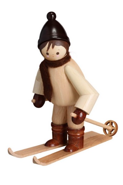 German Wooden Figurin Downhiller Skier, nature, 6 cm, Romy Thiel Deutschneudorf/ Erzgebirge