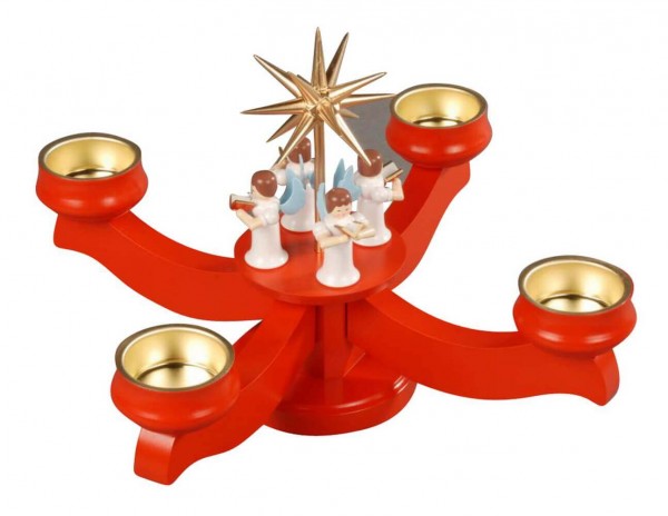 Adventsleuchter mit 4 stehenden Engeln, rot, für Teelichter hergestellt von Albin Preißler