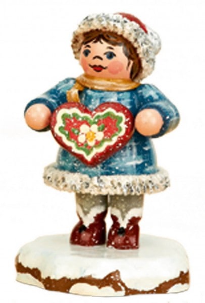 German Figurine - Winter Kid Tinchen´s gingerbread heart, Hubrig Volkskunst GmbH Zschorlau/ Erzgebirge