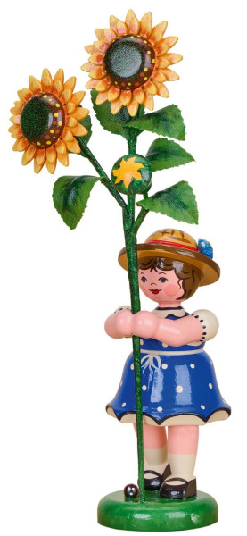 Flower child girl, blue, with sunflower, 17 cm by Hubrig