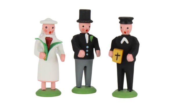Miniatur Brautpaar mit Pfarrer, farbig, 4 cm von SEIFFEN.COM