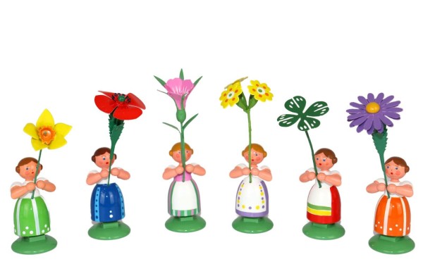 Blumenkinder Mädchen, 6 Stück, 12 cm von Legler Holz- und Drechslerwaren HODREWA