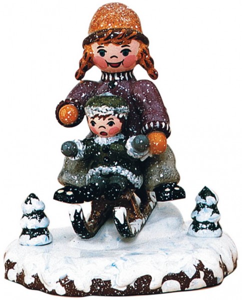 German Figurine - Winter Kid children with sled, 7 cm, Hubrig Volkskunst GmbH Zschorlau/ Erzgebirge