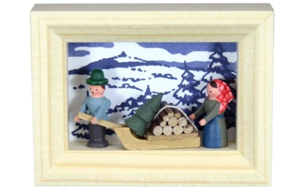 Miniatur im Rähmchen Holzsammler von Gunter Flath