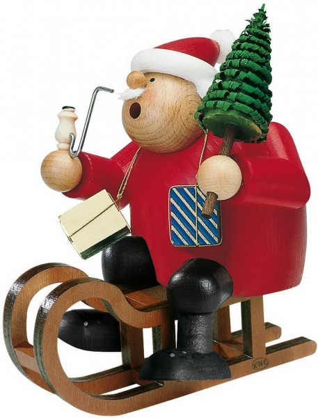 Räuchermännchen Weihnachtsmann mit Schlitten, 18 cm von KWO Kunstgewerbe-Werkstätten Olbernhau/ Erzgebirge
