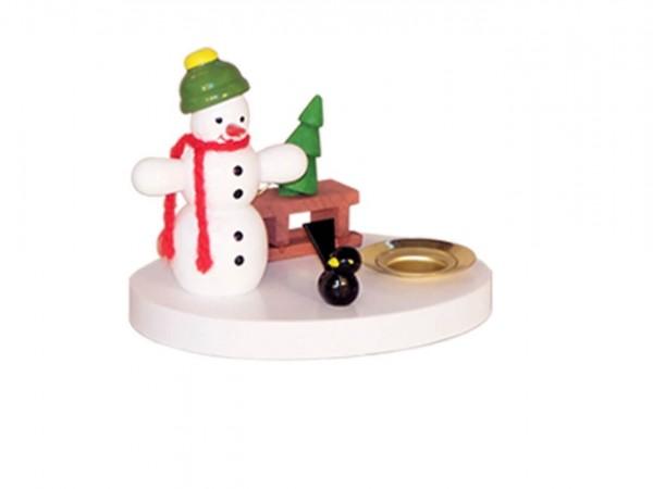 Kerzenhalter Schneemann mit Schlitten, farbig, 8 cm von Volker Zenker aus Seiffen