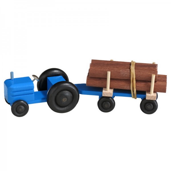 Wooden Car tractor with wagon wood, 7,5 cm, Spielalter ab 3 Jahre, Robbi Weber Seiffen/ Erzgebirge