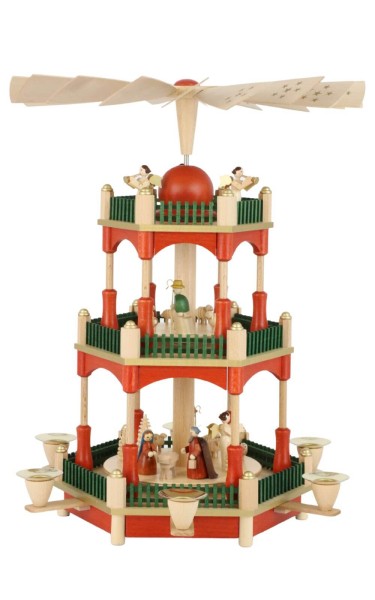 Weihnachtspyramide mit Heiliger Familie, 2 – stöckig, 39 cm von Richard Glässer