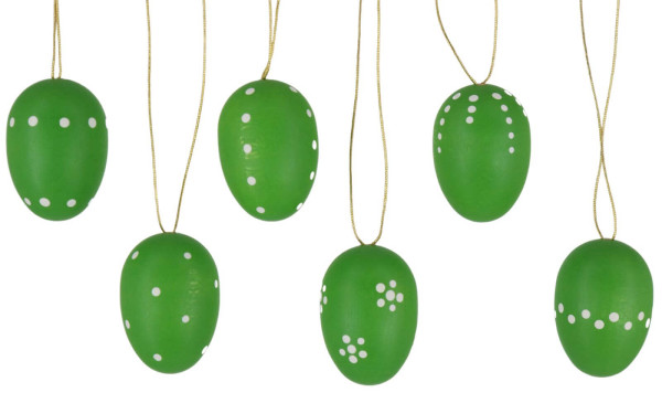 Easter eggs, green, hand-painted, 6 pieces by SEIFFEN.COM