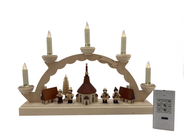 LED Schwibbogen Seiffener Dorf mit Thiel Figuren - 5 Lumix Kerzen von Nestler-Seiffen_Bild2