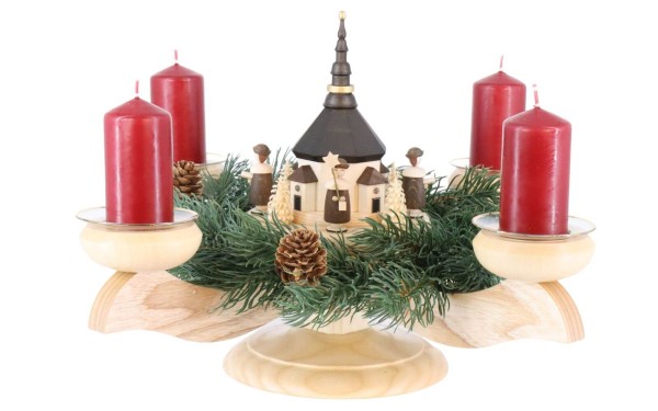 Adventskranz mit Seiffener Kirche und Tannenkranz, natur von Albin Preißler_1