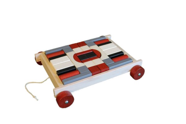 wagon with 36 bricks, 30 x 25 x 6 cm, Spielalter ab 1 Jahr, Erzgebirgische Holzspielwaren Ebert GmbH Olbernhau/ Erzgebirge