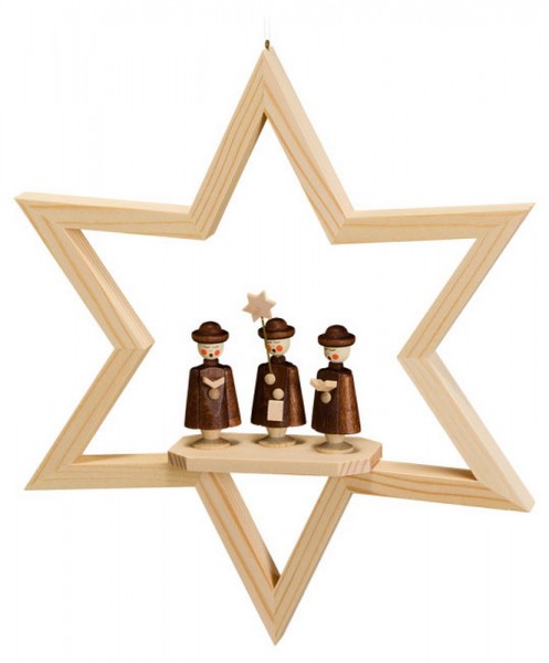 German Christmas Windowing Star with Kurrende, nature, 23 cm, Robbi Weber Seiffen/ Erzgebirge