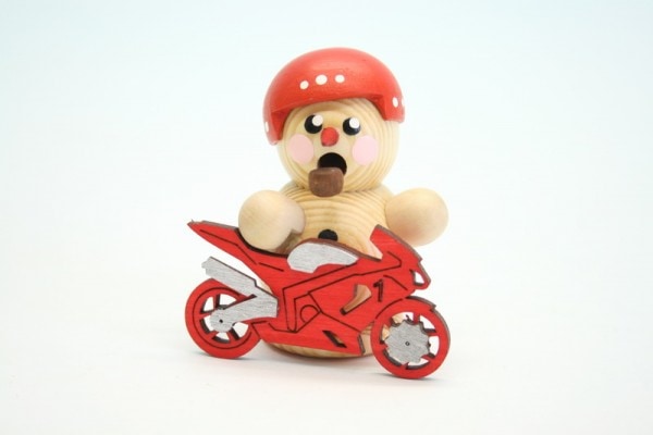Räuchermännchen Biker natur mit rotem Motorrad, 8 cm, Gerd Hofmann Seiffen/ Erzgebirge