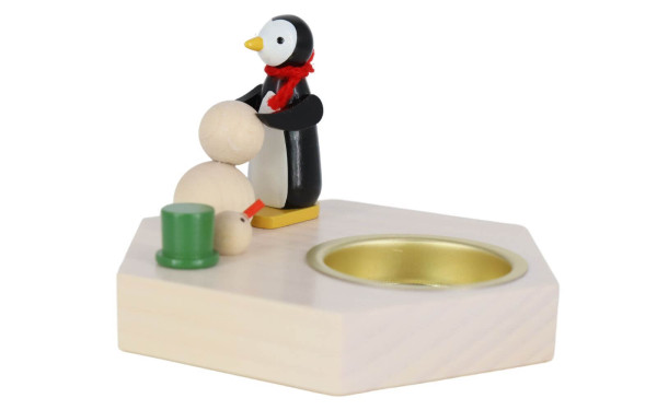 Teelichthalter Pinguin mit Schneemann, 6 cm von Volker Zenker_1
