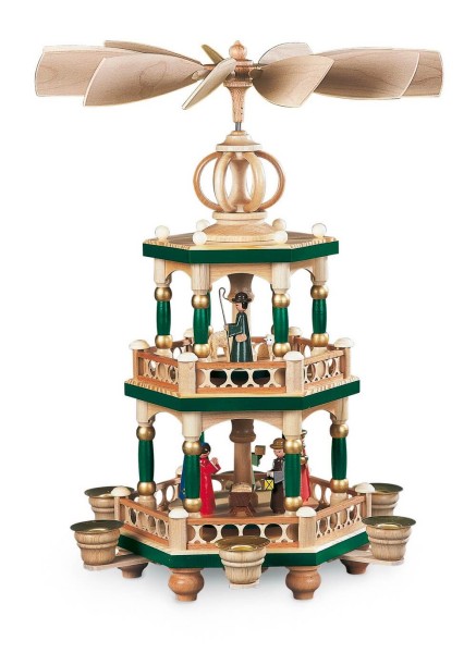 Weihnachtspyramide Heilige Geschichte, 2 - stöckig, farbig, 40 cm hergestellt von Müller Kleinkunst aus Seiffen