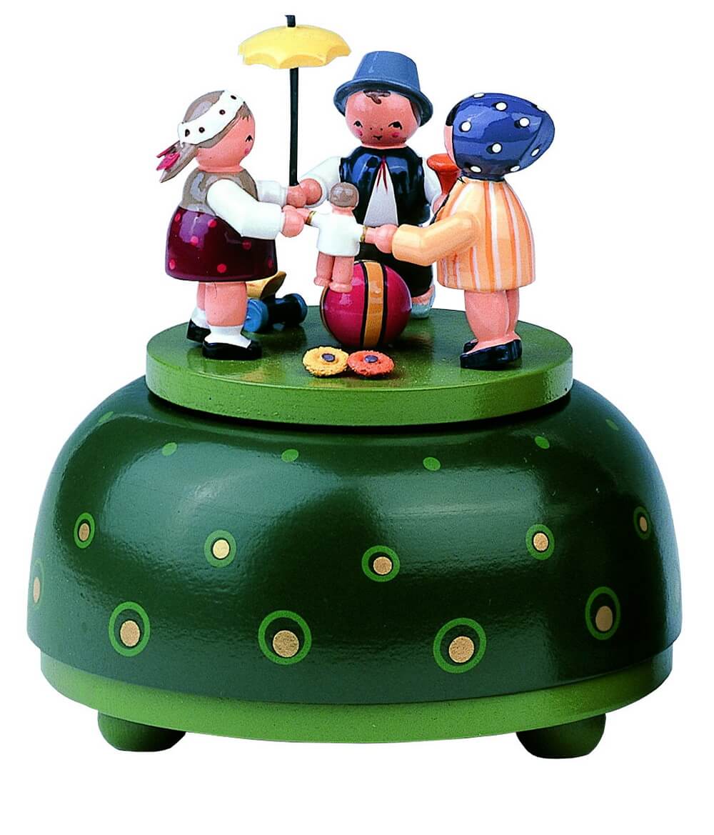 Spieluhr & Spieldose Kinderreigen, 12 cm, Melodie: Hopp, hopp, hopp, KWO Kunstgewerbe-Werkstätten Olbernhau/ Erzgebirge