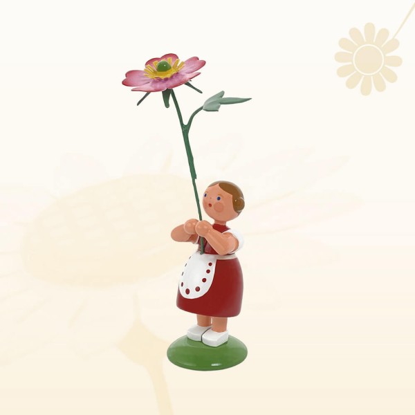 Blumenkind Mädchen mit Heckenrose, 11 cm von Legler Holz- und Drechslerwaren HODREWA