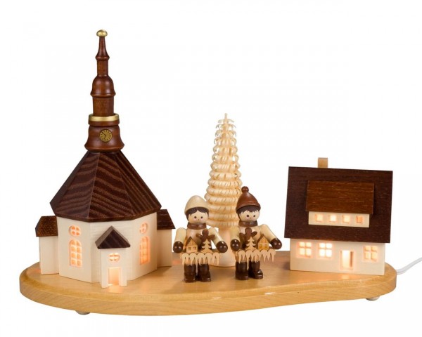 Pedestal Seiffen village with 2 Striezel children by SEIFFEN.COM