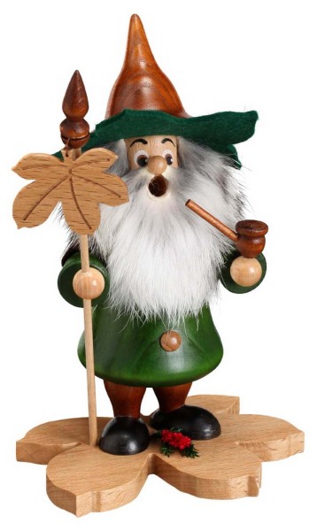 Smoking man gnome chestnut leaf, 18 cm by DWU Drechselwerkstatt Uhlig