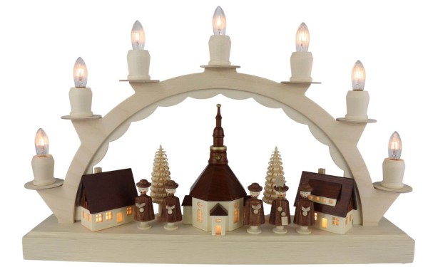 Candle arch Seiffen village with Kurrende, 38 cm from Nestler-Seiffen