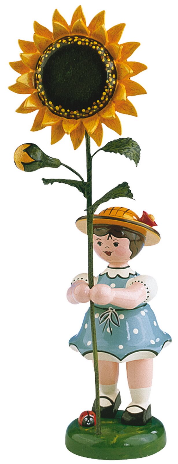 Mädchen mit Sonnenblume aus Holz aus der Serie Hubrig Blumenkinder