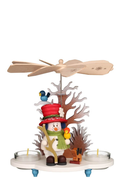 Tea Light Christmas Pyramid Snowman Micro Gnome, 20 cm (7.9 in) by Christian Ulbricht, Made in Germany
