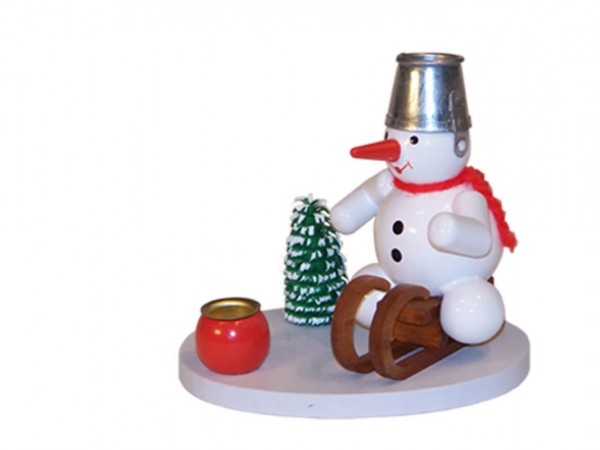 Kerzenhalter mit Schneemann auf Schlitten, farbig, 8 cm von Volker Zenker aus Seiffen